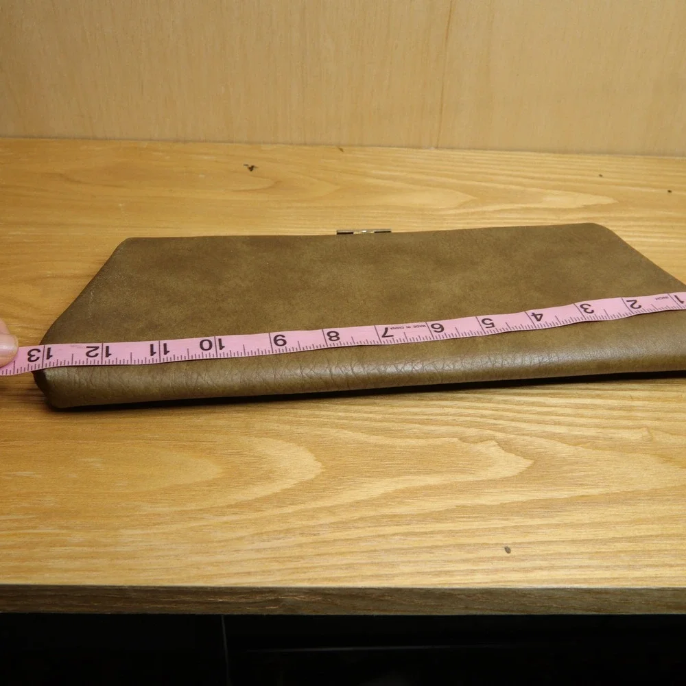 Vintage Western Brown Faux Leather Envelope Clutch Bag Silver Tone Clasp 13 Inch